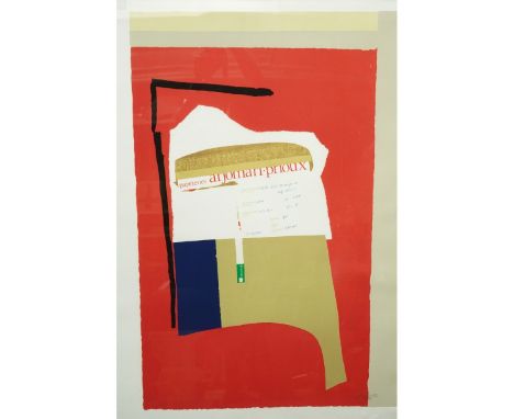 Robert Motherwell, American (1915-1991) "America--La France Variations I" Color lithograph and collage on white Arches Cover,