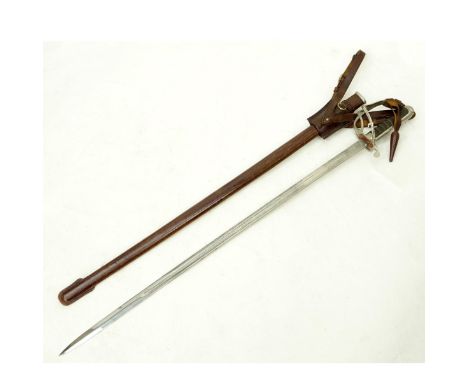 Wilkinson Sword ltd; British Naval Officer's Sword.in Leather Sheath. Etched and numbered 88716 on blade. Blade measures 34' 