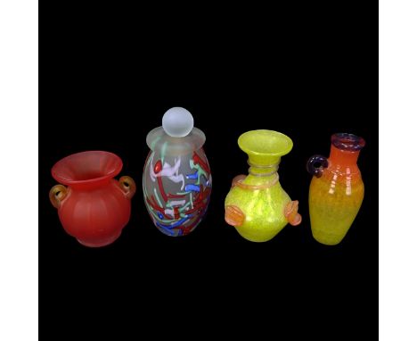 Grouping of Four (4) Vintage Murano Art Glass Miniature Vases. Three with Armando Poggi sticker label to base. Tallest measur