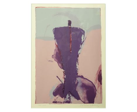 Fritz Scholder, American (1937-2005) Color Lithograph "Portrait With Red Tie". Signed, numbered 78/100 in pencil. Three chops
