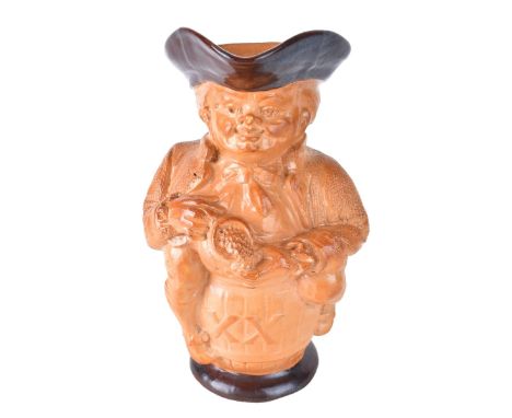 Royal Doulton Burslem Figural Salt Glazed Pottery Pitcher. Signed and numbered 169753/3726 to base. Measures 10" H. Condition