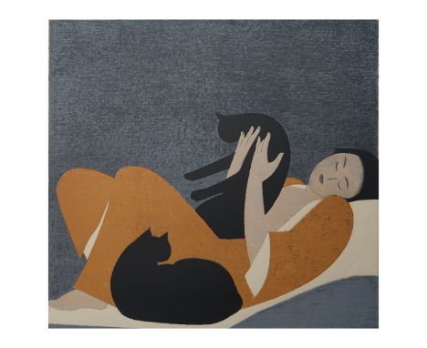 Will Barnett, American (1918 - 1992) Color Lithograph "Women and Cats" Signed, Numbered 74/100, and Titled on Lower Margin. L