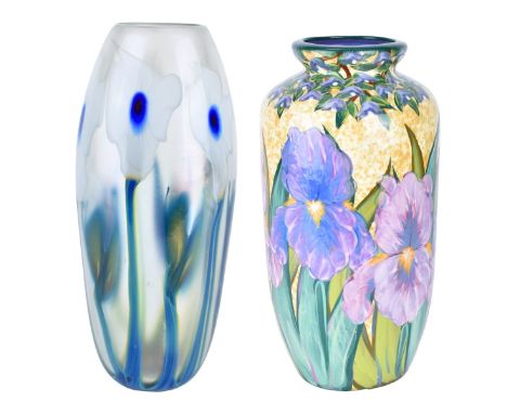 Grouping of Two (2) Vintage Vases, Pottery and Art Glass. Each is signed to base. Tallest measures 11-5/8" H, smallest measur