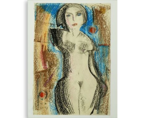 20th Century Russian School Chalks On Paper "Female Nude". Bears initial in Cyrillic and dated 1947. Measures 14-12" x 10", m