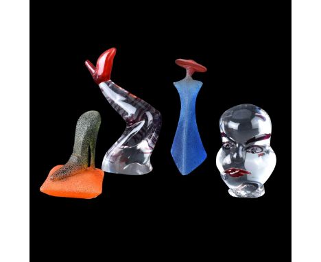 Grouping of Four (4) Vintage Art Glass Figurines. Includes: two Elvira Bach figures and two Kosta Boda figures. Each appropri