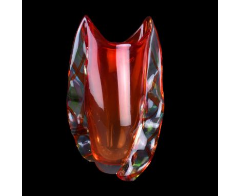 Mid Century Formia for Murano Italian Art Glass Free Form Vase. Signed. Measures 15-5/8" H. Condition: Good condition, light 