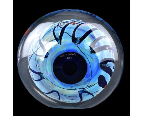 Rollin Karg, American (20th C) Large Art Glass Paperweight. Signed and dated 1998. Measures 9-3/4" H x 10-1/2" W. Condition: 