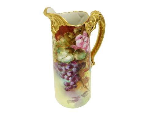 Antique JPL Limoges Hand Painted Porcelain Pitcher with Dragon Handle and Figural Spout. Artist signed F. Wiede and marked to