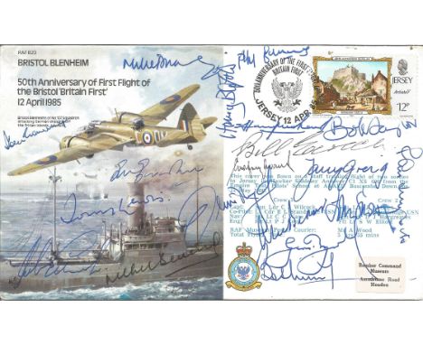 9 famous International Cricketers all co-signed on a Bristol Blenheim Anniversary Cover. Signed by Bill Edrich DFC (1916 - 19