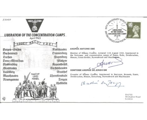 WW2. Liberation Of The Concentration Camps in April 1945 FDC (JS 50/45/9) signed by Andree Antoine OBE (Member of Reseau Come