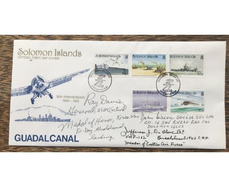 Solomon Islands FDC 50th Anniv Guadalcanal Signed J Gibson Battle of Britain Plus 2 USA 7 8 92 Solomon Islands FDI on 50th An