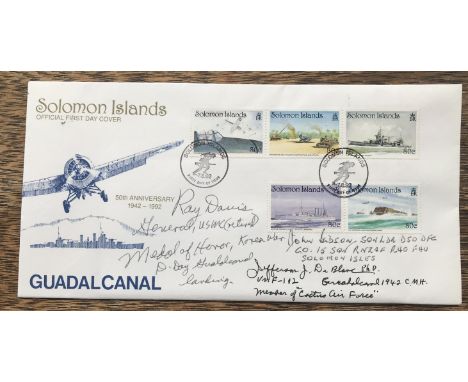 Solomon Islands FDC 50th Anniv Guadalcanal Signed J Gibson Battle of Britain Plus 2 USA 7 8 92 Solomon Islands FDI on 50th An