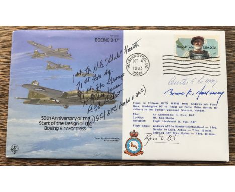B17 50th Anniversary Signed by General Curtis Emerson Le May Plus 2 USA Ace's. 13 April 84 Boeing B17 50th Anniversary. Flown