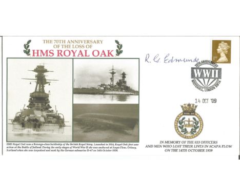 Loss of HMS Royal Oak Signed by R G Edmunds on Board when it was Sunk 14 Oct 09 Whitehall Postmark. 70th Anniversary of the L