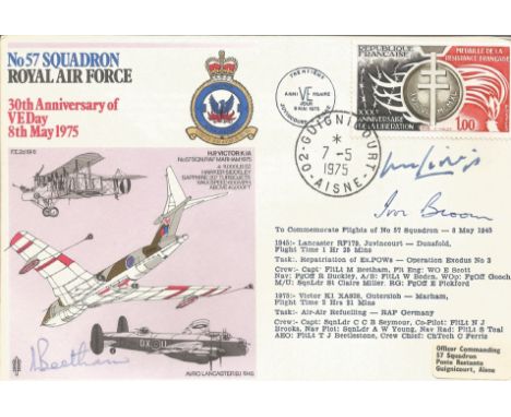 WW2 VE day cover signed by three Air Marshalls Ivor Broom DSO DFC AFC, M Beetham DFC AFC, Michael Giddings DFC AFC. Good Cond