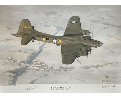 A 17x12 signed B-17 Memphis Belle Print. The artist is Keith Woodcock. The Print is signed by Colonel Robert 'Bob' Morgan and