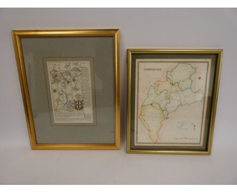 BOWEN EMANUEL.&nbsp;&nbsp;18th century hand col. eng. road map, Newcastle-Hexham. 7½" x 5", framed; also hand col. antique en