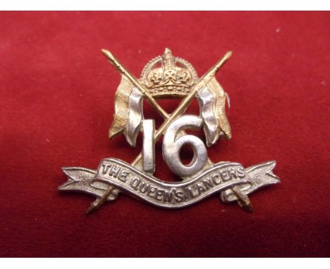 16th The Queen's Lancers Warrant Officers Cap Badge (Bi-metal), two lugs. Sealed 5th July 1905. K&amp;K: 781