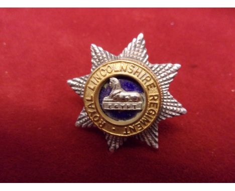 Royal Lincolnshire Regiment Officers Forage Cap Badge (Silver and gilt with blue enamel backing), two lugs. K&amp;K: 1958