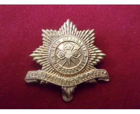 4th Royal Irish Dragoon Guards War Economy Issue Cap Badge (Brass) First type, lugs. K&amp;K: 740