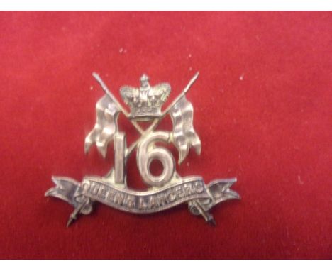 16th (The Queen's Lancers) Victorian Officers Cavalry Field-Service Cap Badge (Silver), two lugs, first type. K&amp;K: 779
