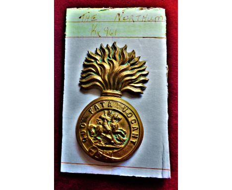 The Northumberland Fusiliers Regiment Other Ranks Head Dress Glengarry cap badge, (Brass) two lugs, first type, K&amp;K: 961.