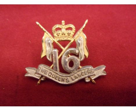 16th/5th Queen's Royal Lancers EIIR Officers Cap Badge (Gilt), two lugs. K&amp;K: 1910