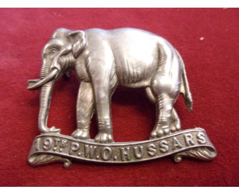 19th (Queen Alexandra's Own Royal Hussars) Victorian Cap Badge (White-metal), two lugs, first type with (19th P.O.W. Hussars)