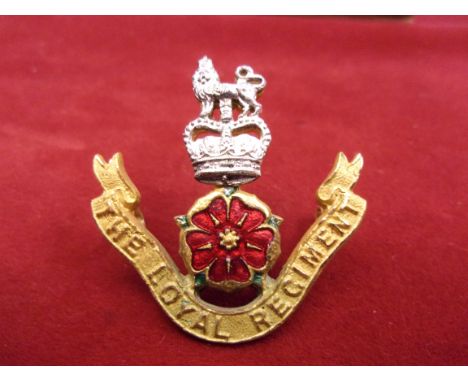 The Loyal Lancaster Regiment (North Lancaster) Officers EIIR Cap Badge (Silver C1953-1970red, gilt and enamelled), Two lugs .