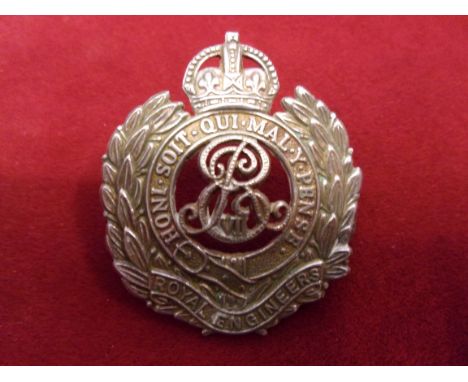 Royal Engineers (Volunteers) Forage Cap Badge EDVII (White-metal), two lugs. K&amp;K: 880.