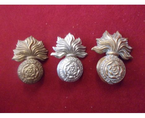 The Royal Fusiliers (City of London Regiment) Victorian Cap Badges, three types, regular and NCO, (Two in Gilding-metal, one 