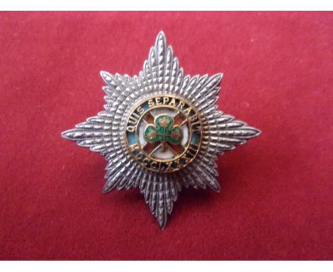 Irish Guards Officers Pre-WWI Forage Cap Badge (Silver with gilt and enamel). A beautiful badge. K&amp;K: 912, two lugs.
