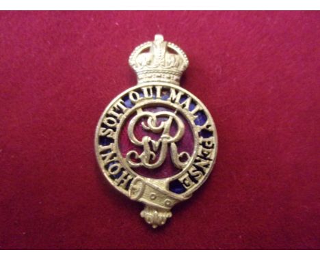 The Blues and Royal (The Household Cavalry) Officers Forage Cap Badge, Fourth type (Gilt and enamel, missing lugs). Two Lugs,