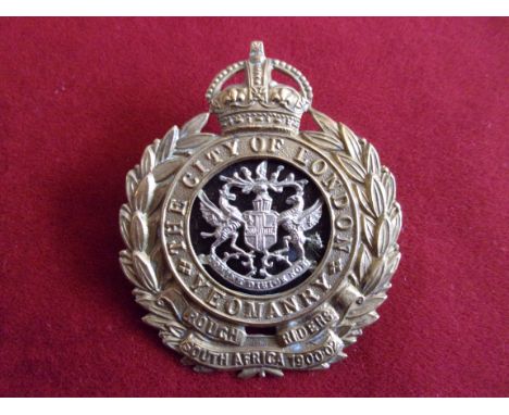 The City of London Yeomanry (Rough Riders) Pre-WWI Other Ranks Cap Badge (Bi-metal with black backing plate), two lugs. K&amp