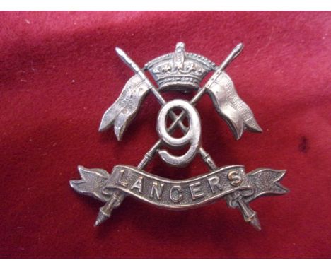 9th (Queen's Royal) Lancers Cavalry Field-Service Cap Badge (White-metal), First type with two lugs, K&amp;K: 763.