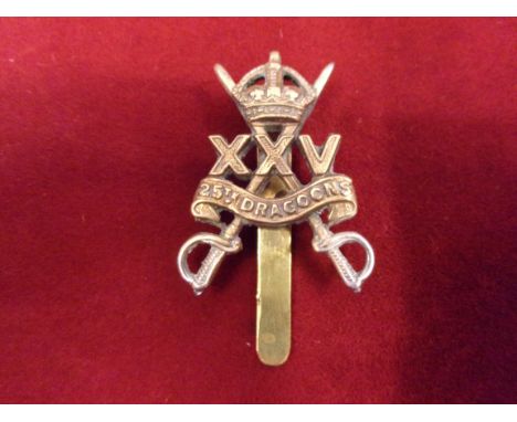 25th Dragoons Officers Cap badge (Brass), two lugs. K&amp;K: 1915.