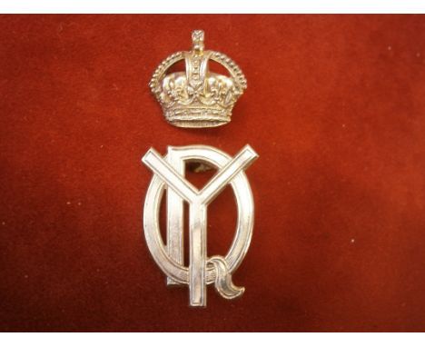 Queen's Own Dorsetshire Yeomanry (Hussars) Cap Badge (White-metal, two piece construction), three lugs, first type. K&amp;K: 