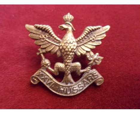 26th Hussars WWII Officers Cap Badge (Gilding-metal) first pattern, lug two lugs. 