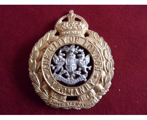 The City of London Yeomanry (Rough Riders) Pre-WWI Officers Cap Badge (Gilt), slider. K&amp;K: 1484