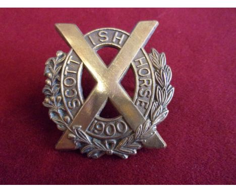 Scottish Horse Imperial Yeomanry Cap Badge (Gilding-metal), two lugs, design approved 1903. K&amp;K: 1385