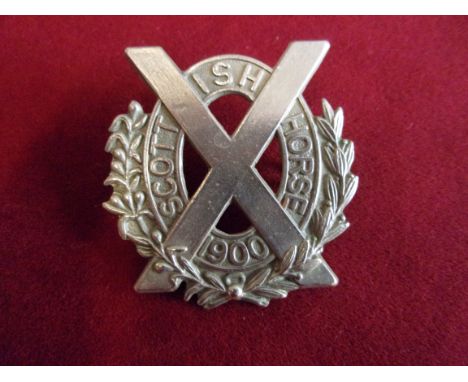 Scottish Horse Imperial Yeomanry Cap Badge (White-metal), two lugs, design approved 1903. K&amp;K: 1385