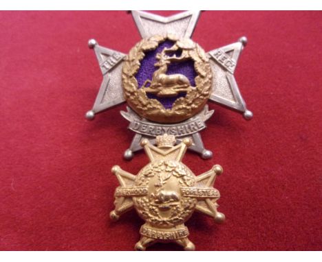 Derbyshire Regiment 'Forage Cap Badge' Post 1881, First Type was die struck with enamel, this variation has a blue cloth cent