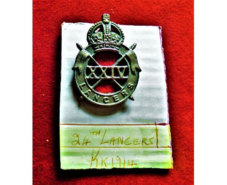 24th Lancers WWII (White-metal with red felt backing), two lugs. K&amp;K: 1914