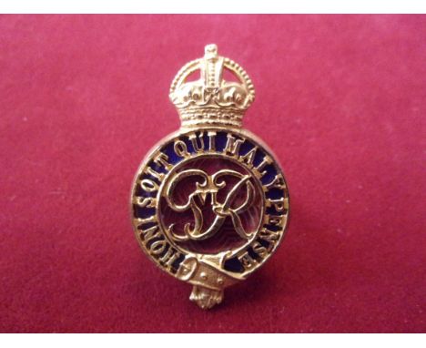 The Blues and Royal (The Household Cavalry) Officers Forage Cap Badge, Fifth type (Gilt and enamel, sealed 1937). Two Lugs, K