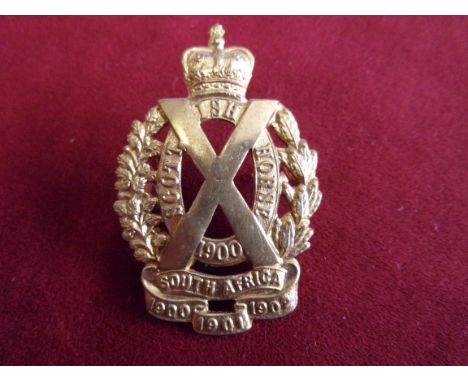 Scottish Horse Imperial Yeomanry Cap Badge (Gilt), two lugs, design approved 1906. K&amp;K: 1387