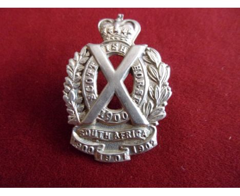 Scottish Horse Imperial Yeomanry Cap Badge (White-metal), two lugs, design approved 1906. K&amp;K: 1387