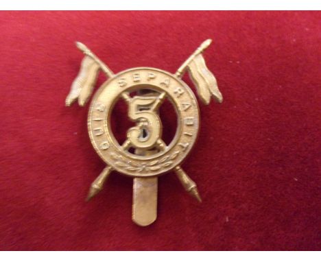 5 Royal Irish Lancers WWI Economy Cap Badge (Brass), slider. K&amp;K: 757.