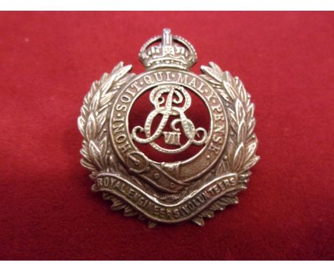 Royal Engineers (Volunteers) Officers Forage Cap Badge EDVII (Silver-plate), two lugs. K&amp;K: 881.