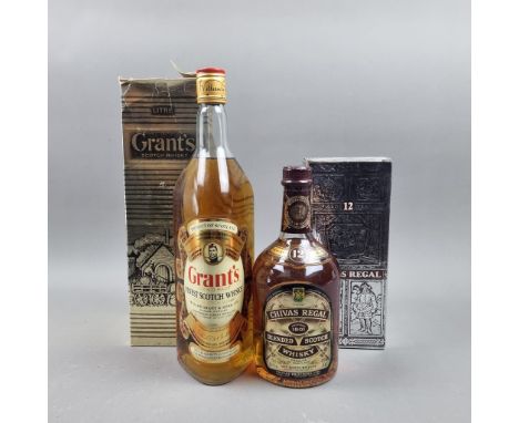 2 Bottles Blended Whisky to include, Chivas Regal 12 Year Old 1990's and Grants Finest Scotch Whisky 1 Litre 1980's (2 Bottle