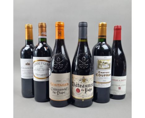 6 Bottles Various Red Wine to include:   Heritages Chateauneuf du Pape 2020,  Chateauneuf du Pape 2015,  Chateau Coufran 2004